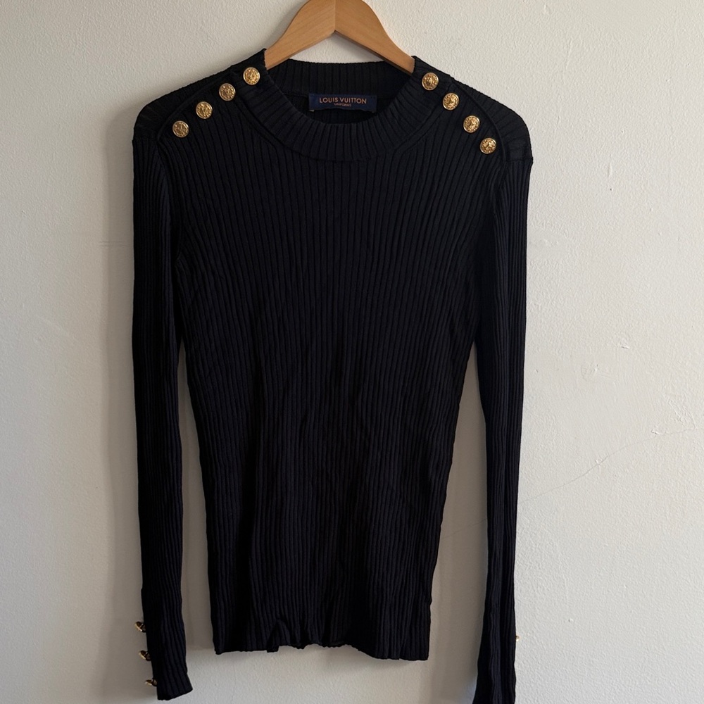 Louis Vuitton Black Long Sleeve Top with Gold Accents